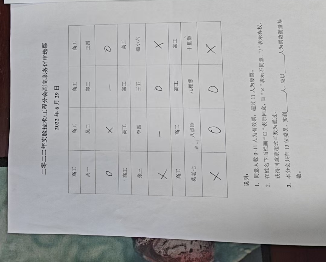 副高职务评审选票